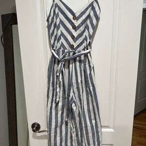 Kensie Blue and White Striped Jumpsuit